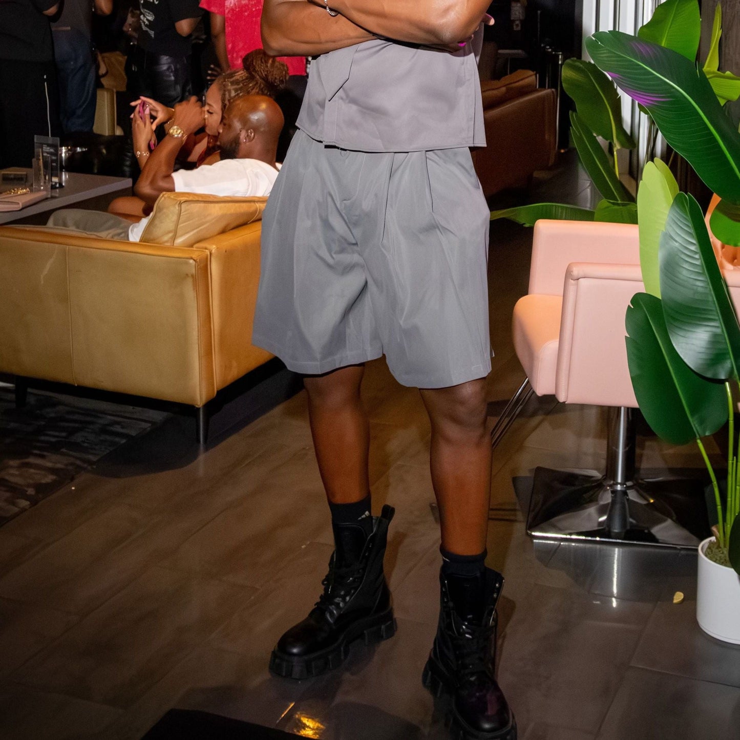 Gray Pleated Shorts