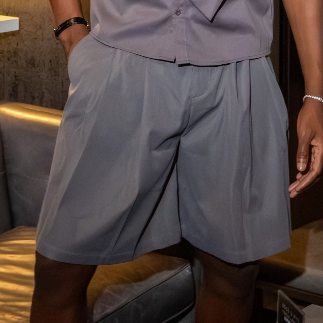 Gray Pleated Shorts